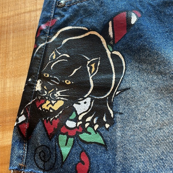 Ed Hardy Panther Dagger Denim Mini Skirt Size M NWT - Picture 2 of 11